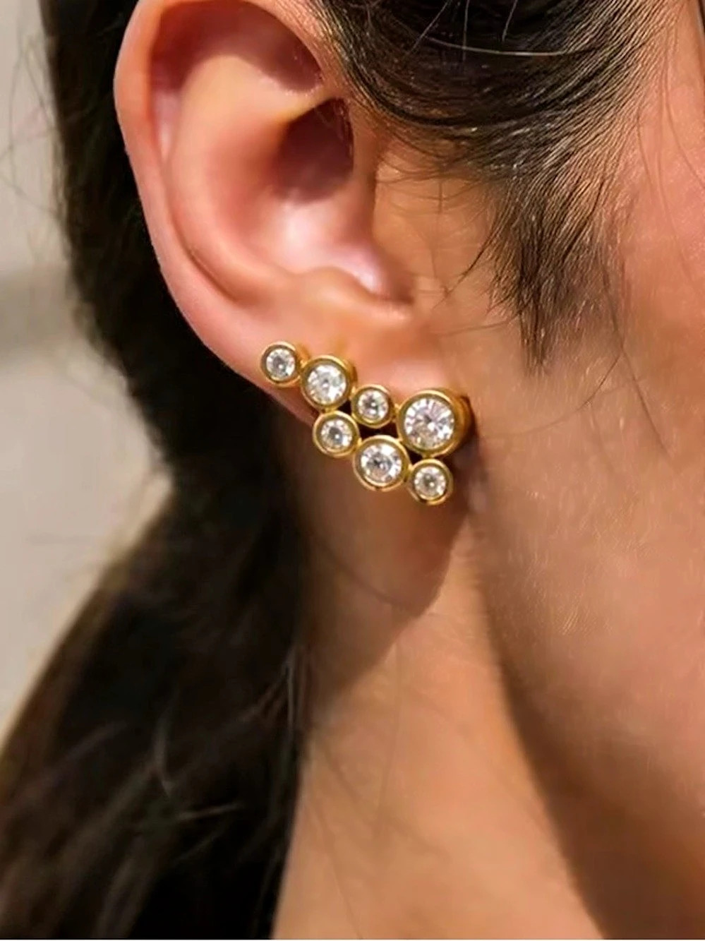 NEW Crystal Bubble Cluster Climber Earrings Gold Clear SB01